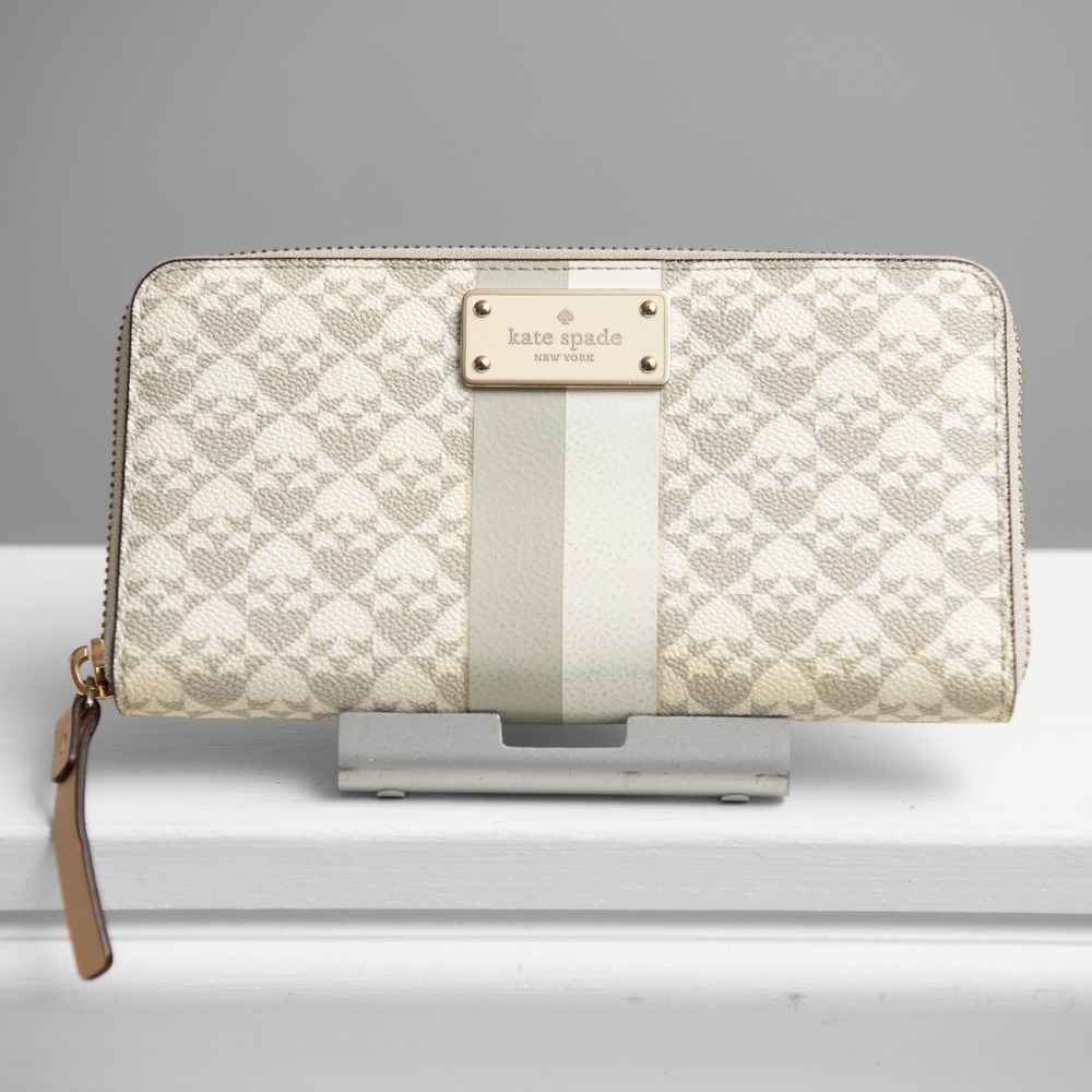 Kate Spade Neda Spade Heart Monogram Zip Around Continental Wallet Neutral Chic